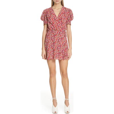 Saloni Lea Print Silk Wrap Minidress, Red