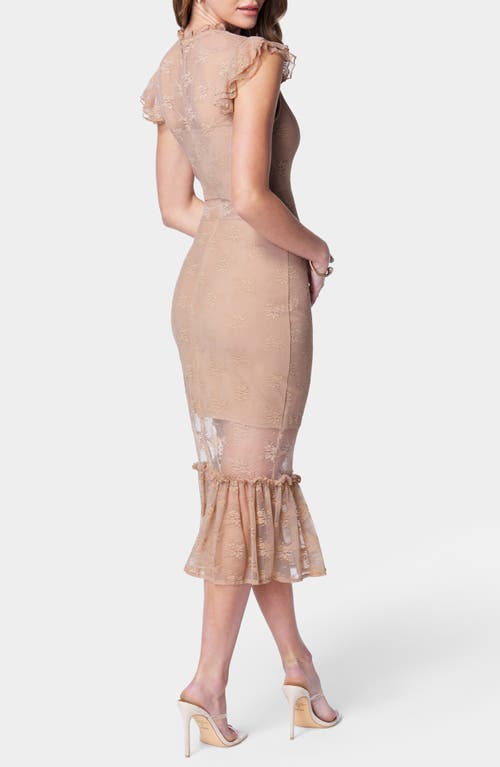 Shop Bebe Illusion Lace Midi Dress In Beige