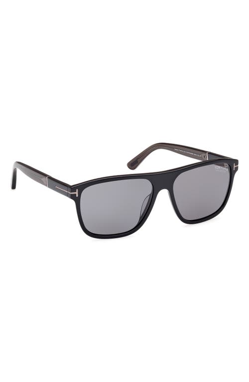 Tom Ford Frances 58mm Polarized Square Sunglasses In Shiny Black Grey/smoke