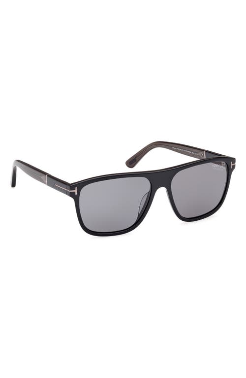 Shop Tom Ford Frances 58mm Polarized Square Sunglasses In Shiny Black Grey/smoke