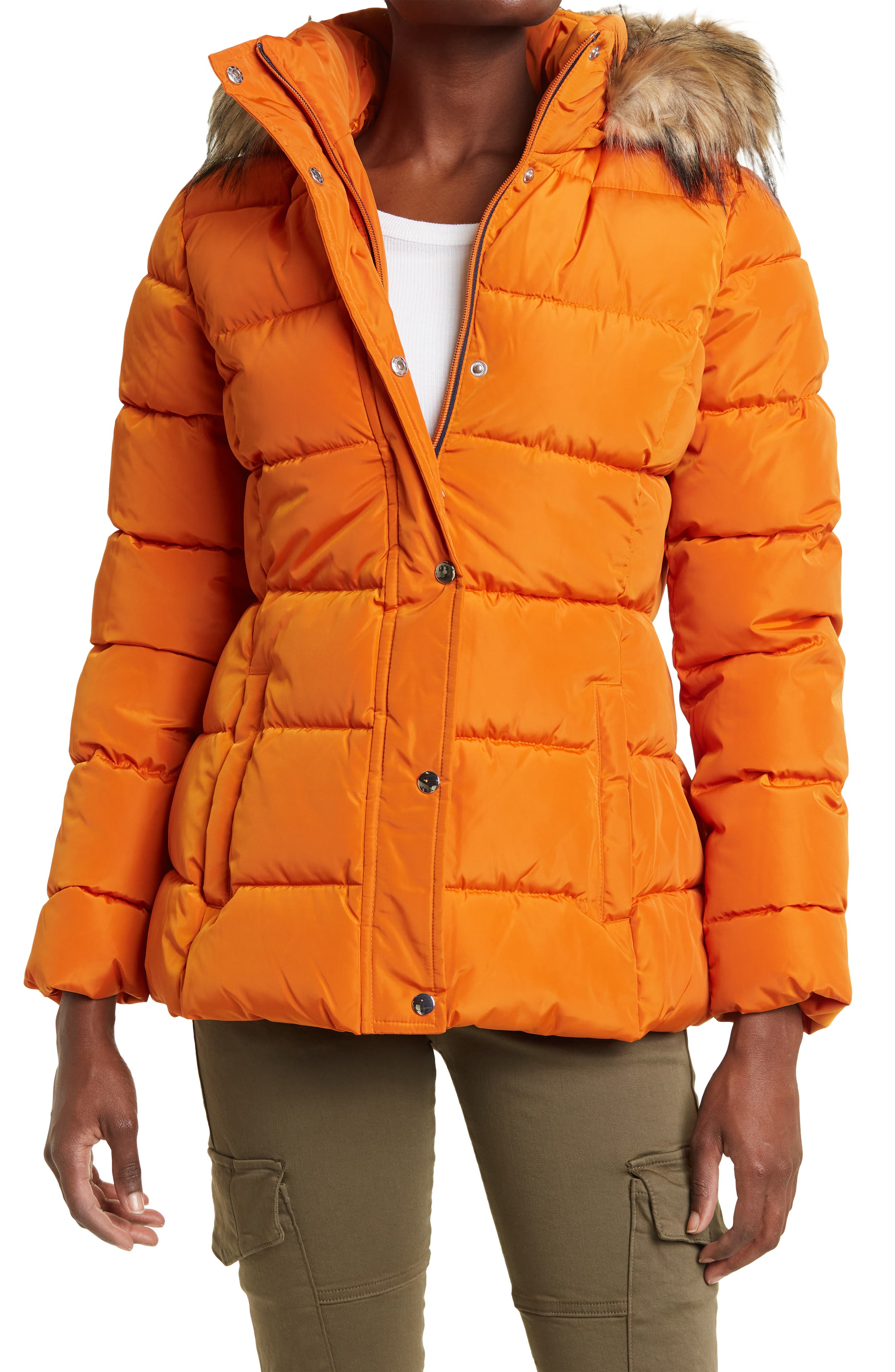 orange puffer jacket womens