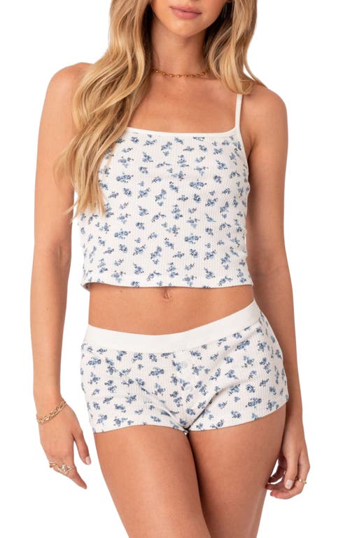 EDIKTED Pamper Floral Waffle Crop Camisole White at Nordstrom,