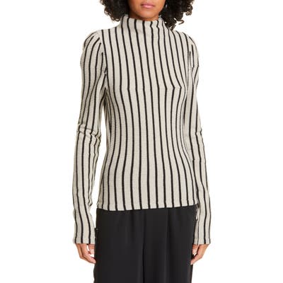 Mm6 Maison Margiela Funnel Neck Stripe Wool Blend Sweater, Beige