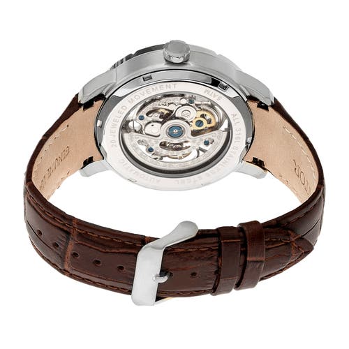 Heritor Automatic Men's Brown / Silver Ryder Leather-band Skeleton Watch - Brown, Silver In Brown/silver