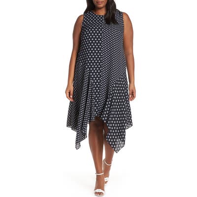 Plus Size Vince Camuto Geo Print Handkerchief Hem Shift Dress, Blue