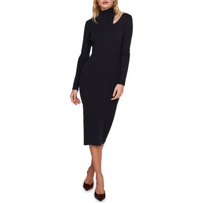 Astr The Label Vivi Long Sleeve Mock Neck Midi Sweater Dress, Black