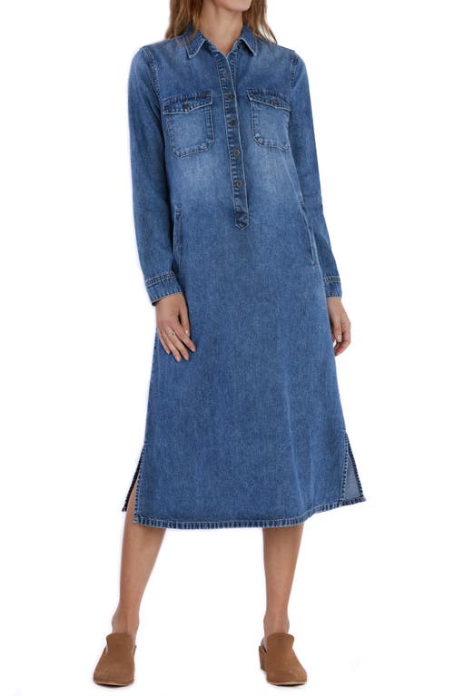 Wash Lab Denim Fab Long Sleeve Midi Shirtdress Loved Blue at Nordstrom,