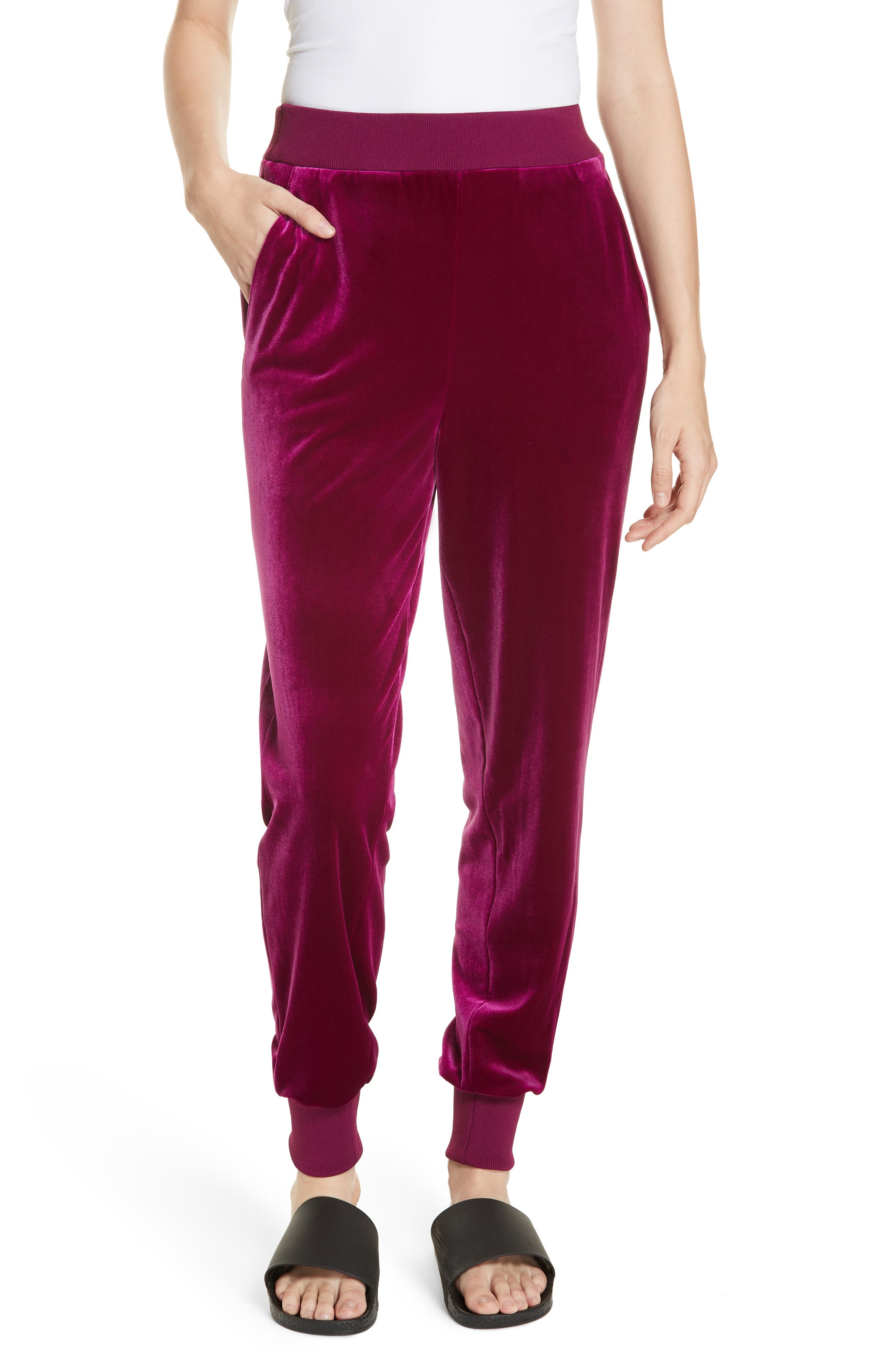 purple velvet joggers