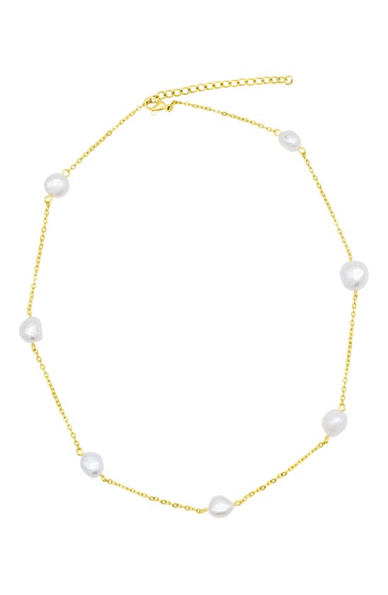 Adornia Tarnish Resistant 14k Gold-plated Adjustable Station Cultured Freshwater Pearl Necklace In Gold