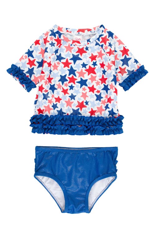 Rufflebutts Shimmer Star Spangled Rashguard Two-piece Swimsuit In Blue
