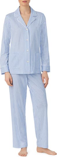 LAUREN by Ralph Lauren notch collar pyjama set in pale blue stripe