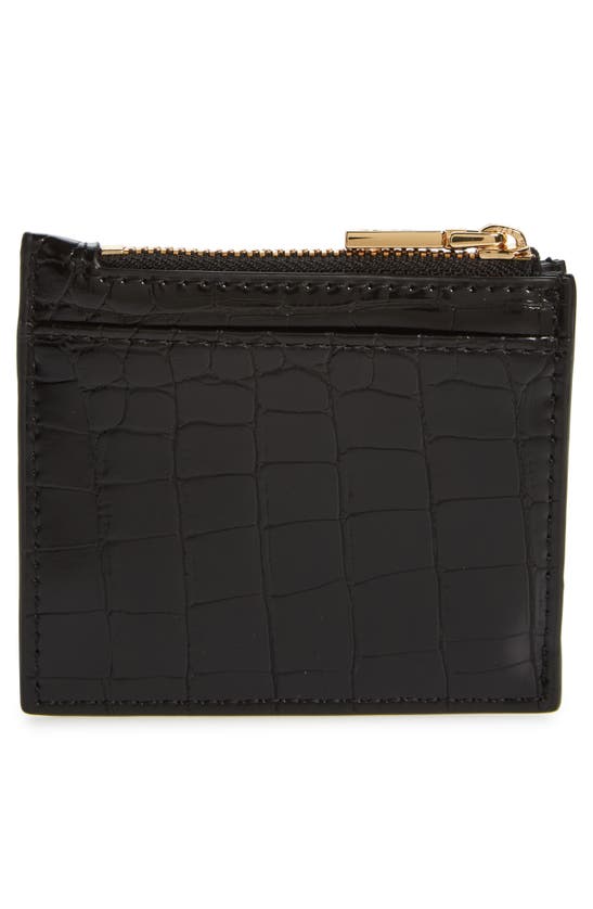 Shop Love Moschino Croc Embossed Faux Leather Zip Card Wallet In Black