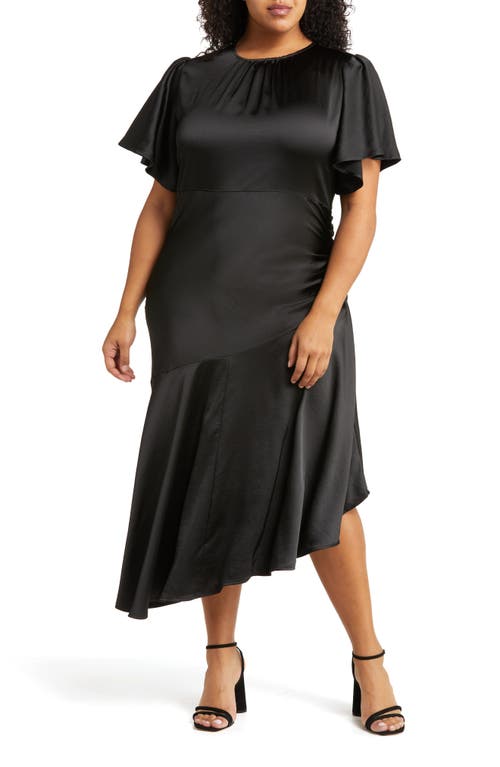 Chelsea28 Asymmetric Hem Satin Dress in Black
