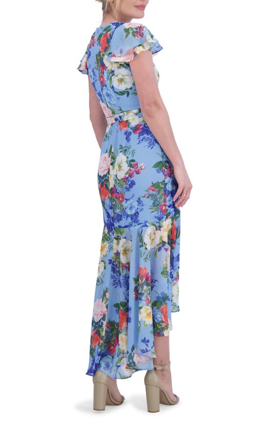 Shop Eliza J Floral Double Flutter Sleeve High-low Dress In Blue