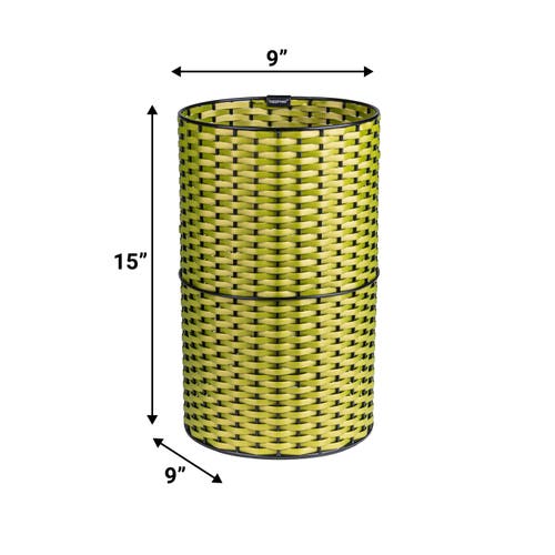 Happimess Cecil Modern Faux Wicker Cylinder Waste Basket In Pear Green/black