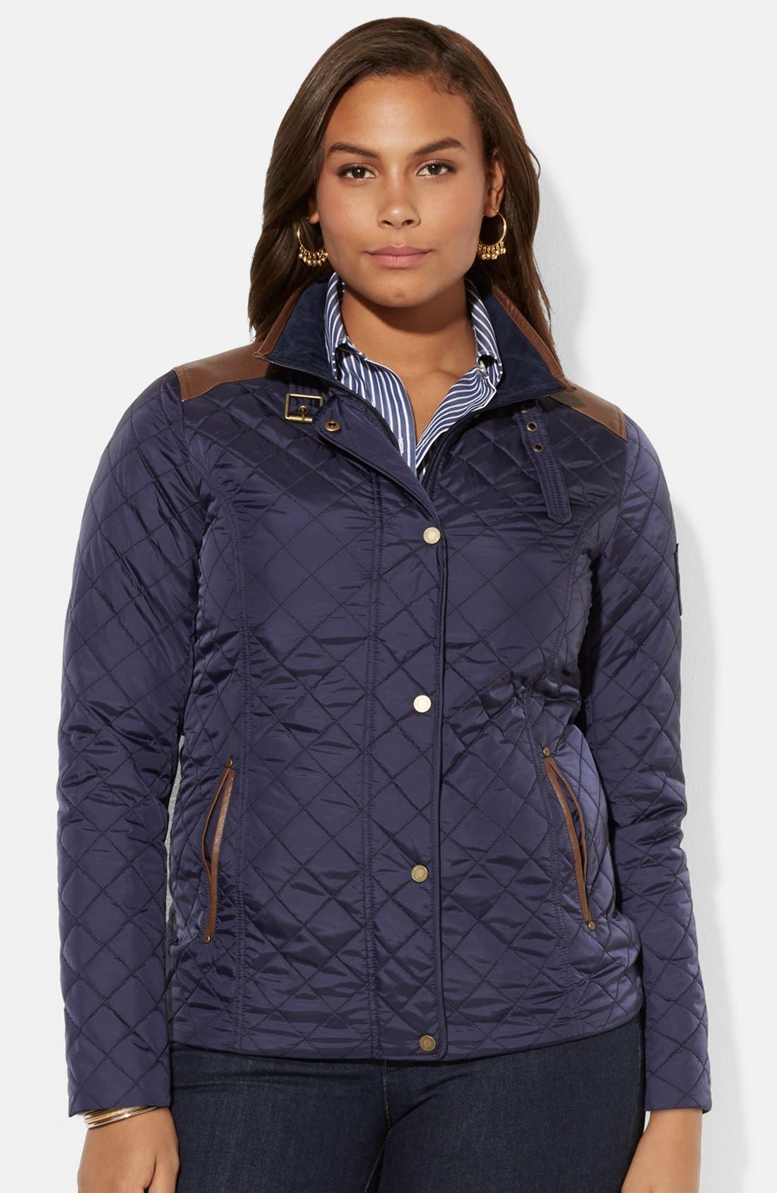 Lauren Ralph Lauren Faux Leather Trim Quilted Jacket (Plus Size) Nordstrom