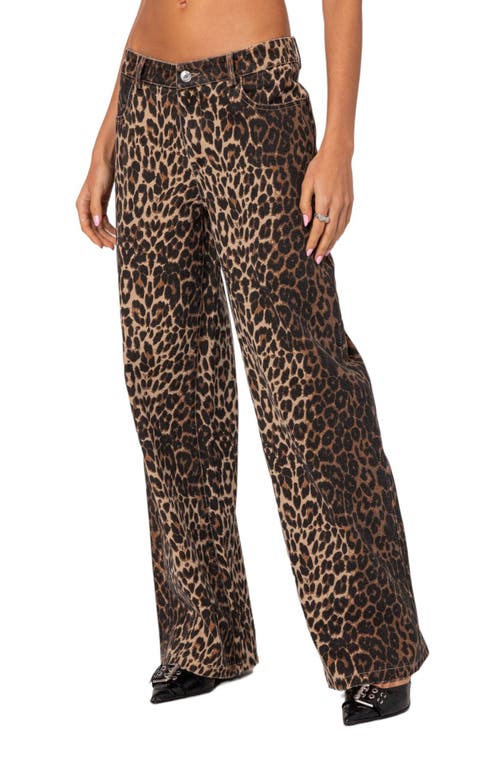 Shop Edikted Print Straight Leg Jeans In Leopard