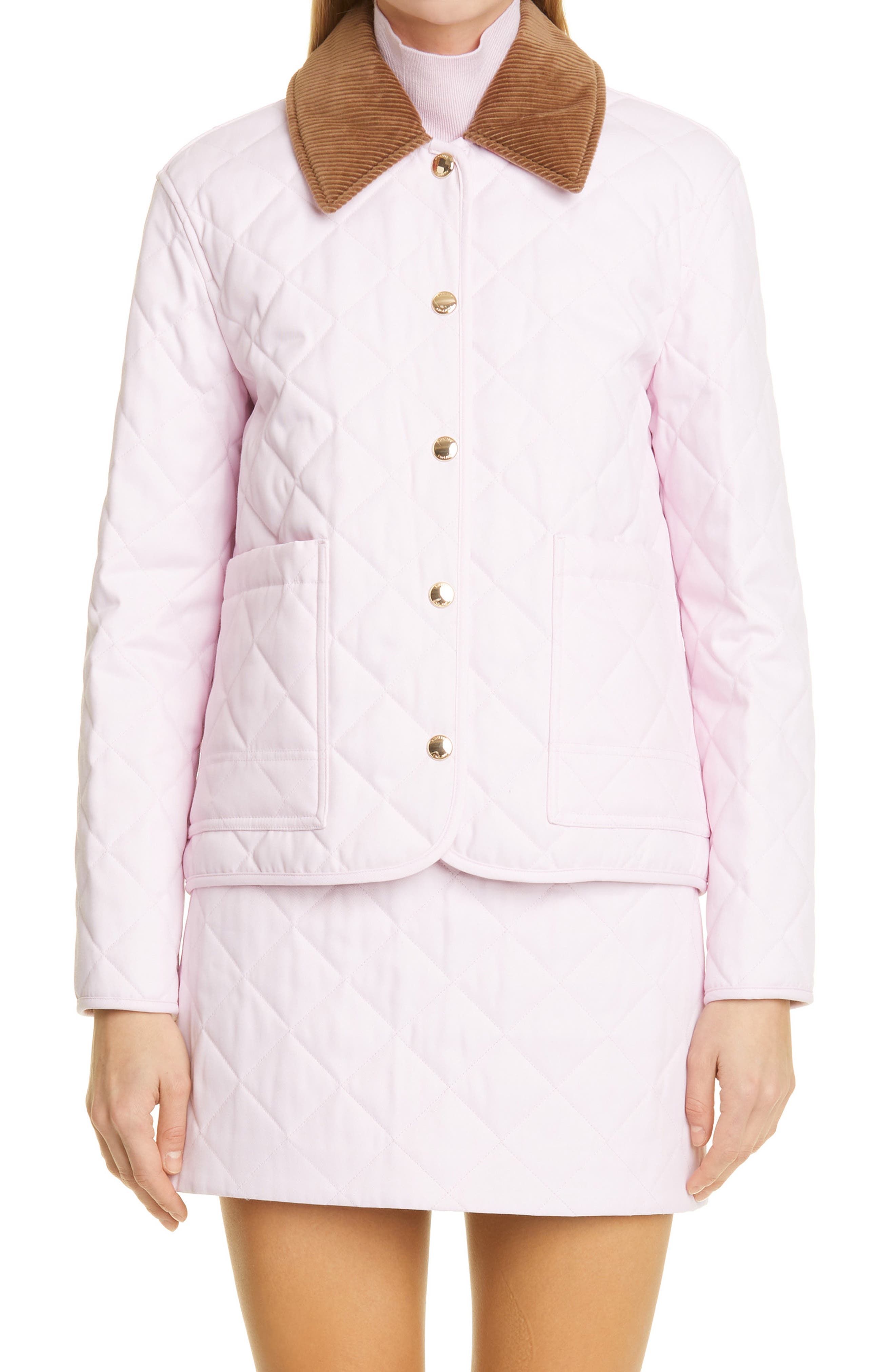 Burberry Dranefeld Quilted Barn Jacket in Pale Candy Pink