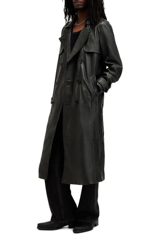 Shop Allsaints Neo Belted Leather Trench Coat In Black