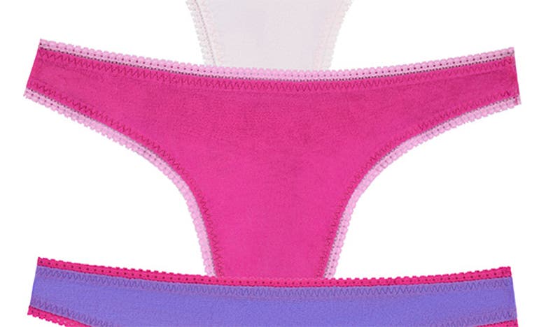 Shop On Gossamer 3-pack Mesh Thongs In Very Peri/ Rose Violet/ Chalk