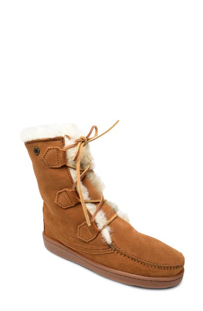 Minnetonka JUNIPER LACE-UP BOOT WITH GENUINE SHEARLING TRIM