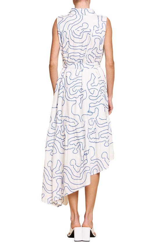 Shop Ciebon Colleen Embroidered Belted Midi Shirtdress In White Blue