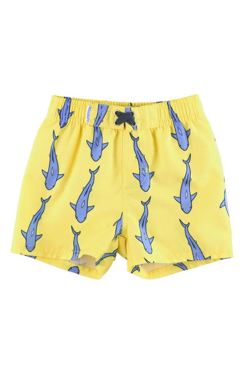 RuggedButts Kids' Shark Print Swim Trunks in Yellow