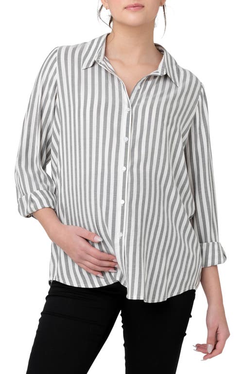 Lou Stripe Maternity/Nursing Button-Up Shirt Black /White at Nordstrom,