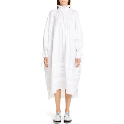 Cecilie Bahnsen Beate Pleated Long Sleeve Midi Dress, US / 10 UK - White