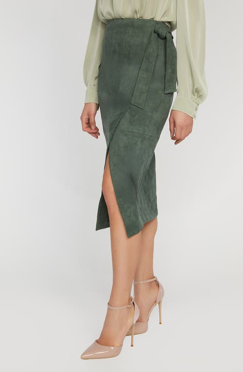 Shop Elie Tahari The Danica Faux Wrap Faux Suede Skirt In Juniper