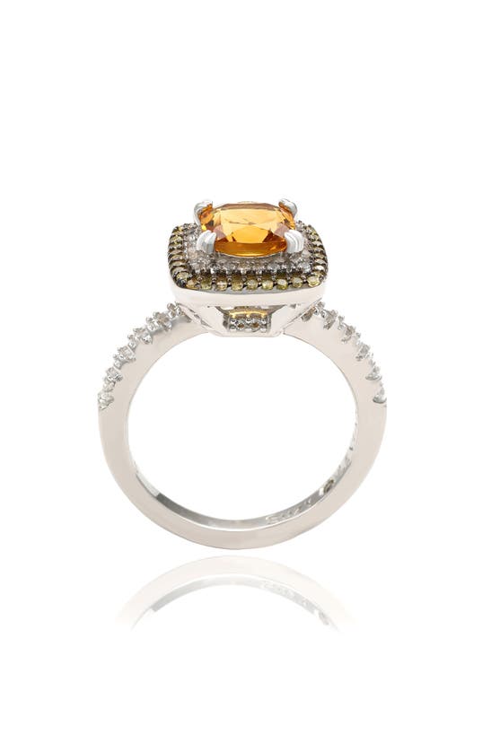 Suzy Levian Sterling Silver Purple Amethyst Cushion Cut And Sapphire Accent Ring In Yellow