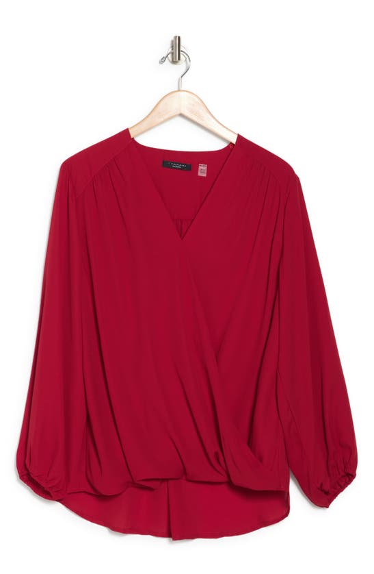 T Tahari Wrap Patterned Blouse In Haute Red