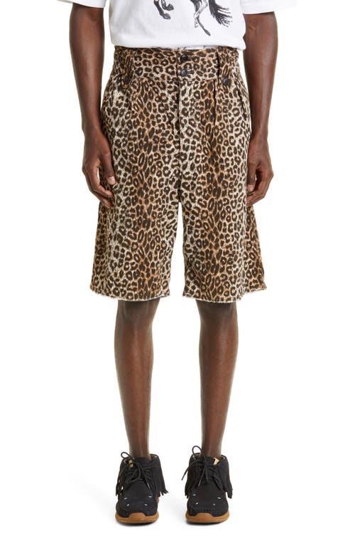 Coronel Leopard Print Cotton Blend Shorts in Beige