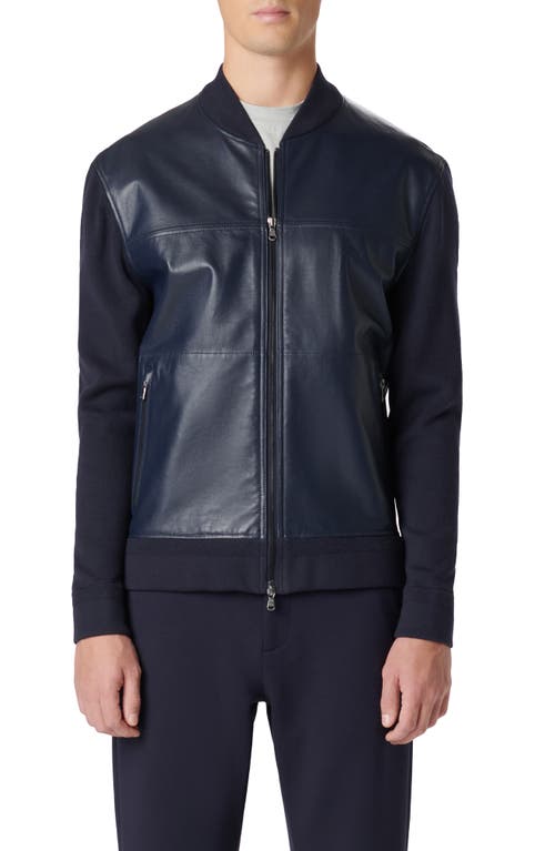 Bugatchi Leather Front Zip-Up Cotton & Cashmere Cardigan at Nordstrom,