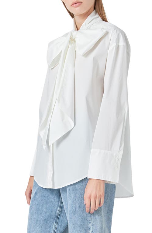 Shop Grey Lab Bow Detail Shirt In White