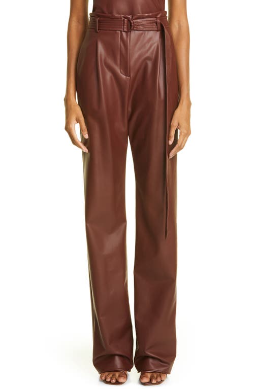 Belted Faux Leather Pants in Mahogany