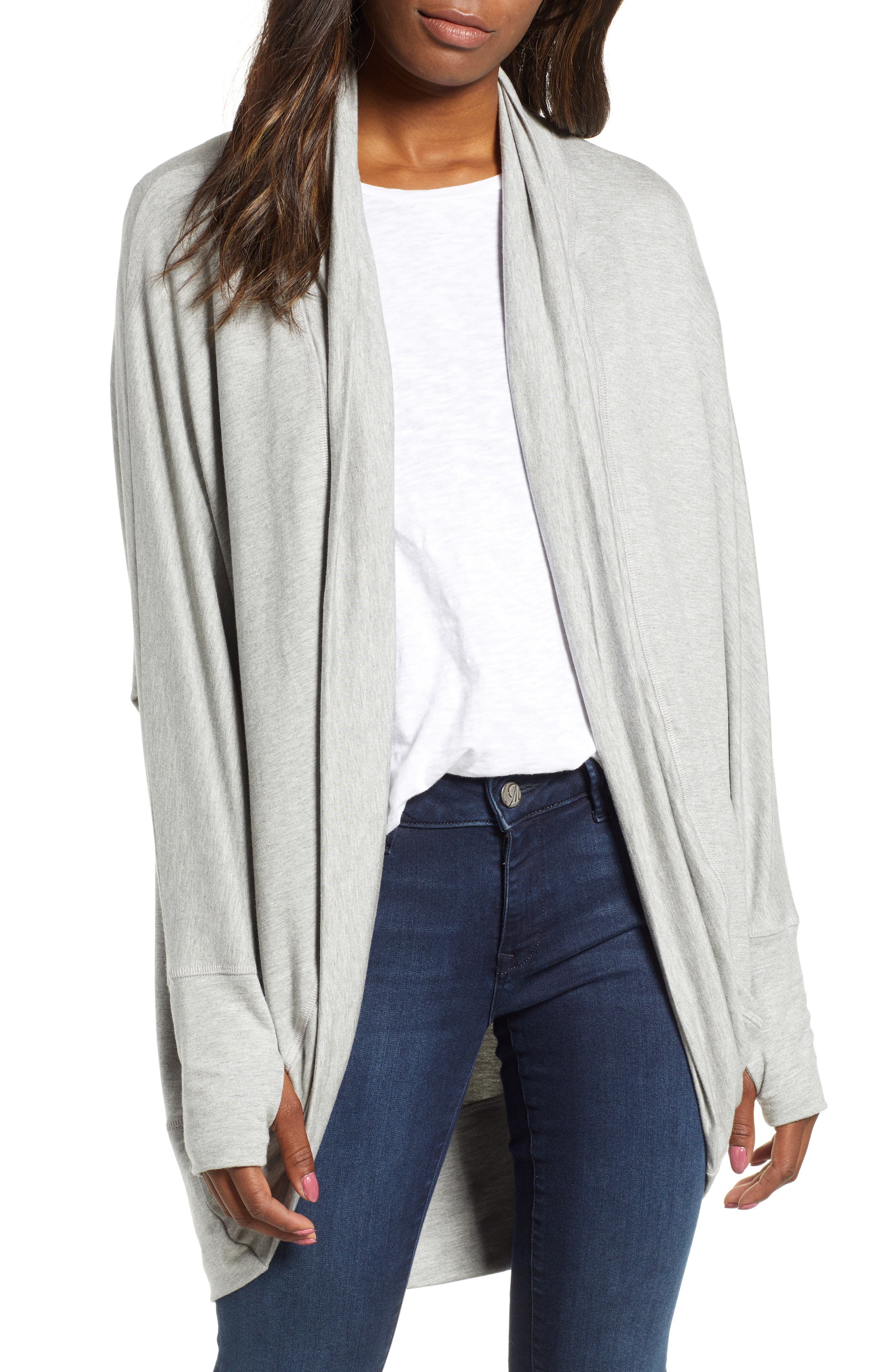 Petite Caslon Off Duty Knit Cardigan, Grey