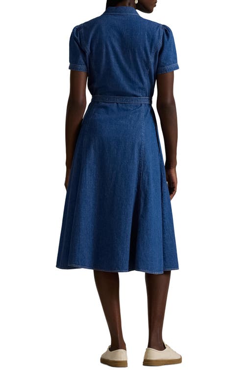 Shop Polo Ralph Lauren Hampton Belted Denim Midi Shirtdress In Indigo