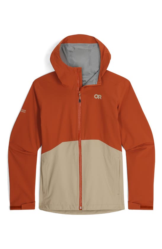 Shop Outdoor Research Stratoburst Packable Rain Jacket In Terracotta Pro Khaki