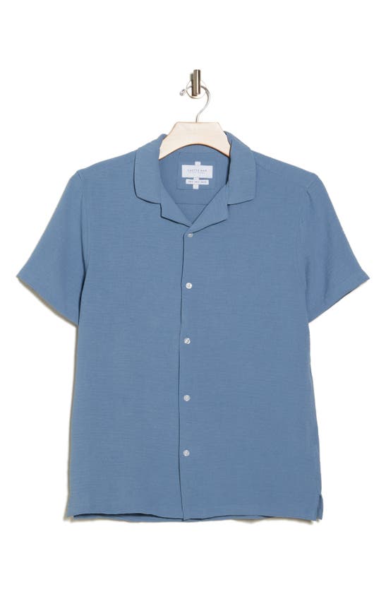 Shop Denim And Flower Notch Collar Short Sleeve Shirt In Stone Blue