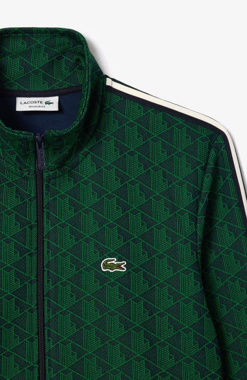 Shop Lacoste Logo Monogram Stripe Track Jacket In Navy Blue/sorrel