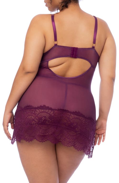 Mapalé Mapale Lace Trim Babydoll Chemise & G-string Set In Wine
