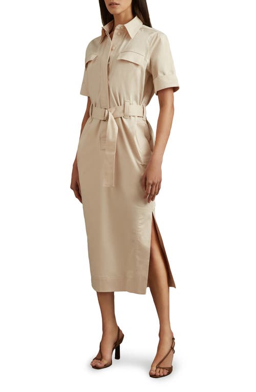 Shop Reiss Aime Belted Shirtdress In Stone