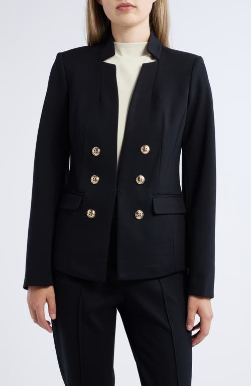 Tahari ASL Faux Double Breasted Stretch Ponte Blazer in Black 