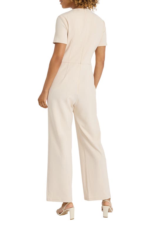 Shop Maggy London Twist Neck Short Sleeve Jumpsuit In Horn