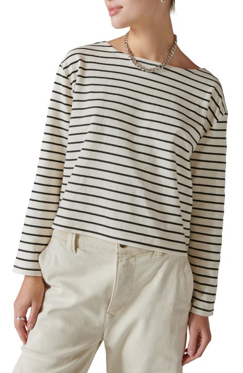 Lucky Brand Stripe Boat Neck Top In Cream/black