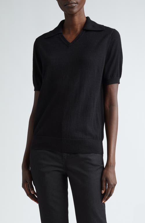 Shop Lafayette 148 New York Cashmere & Silk Johnny Collar Polo Sweater In Black