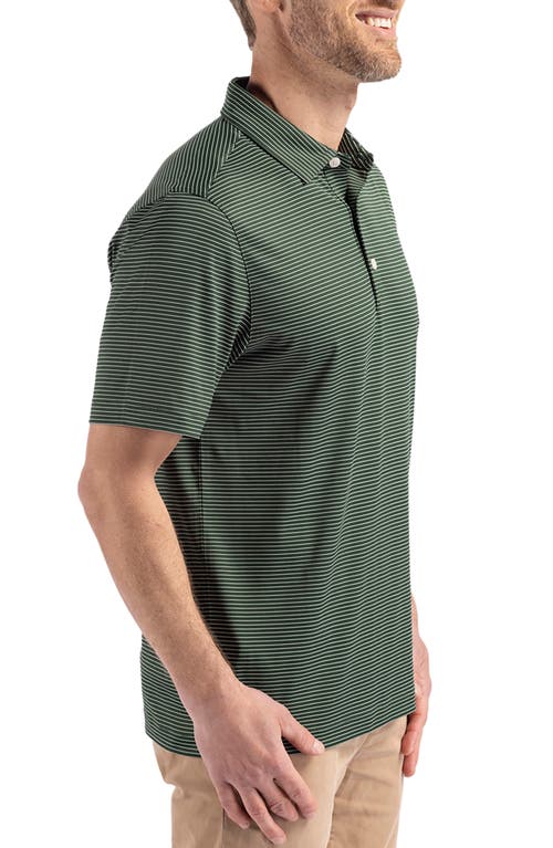 Cutter & Buck Forge Pencil Stripe Stretch Mens Polo Shirt In Hunter/white