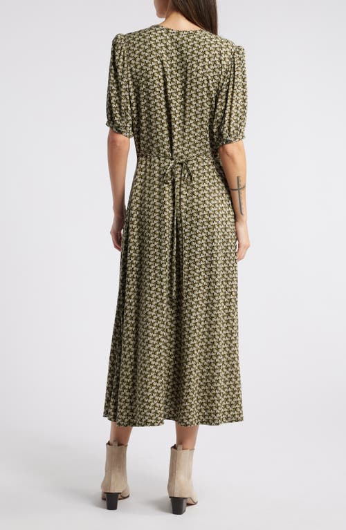 Shop Treasure & Bond Floral Short Sleeve Midi Dress In Black- Olive Banya Geo