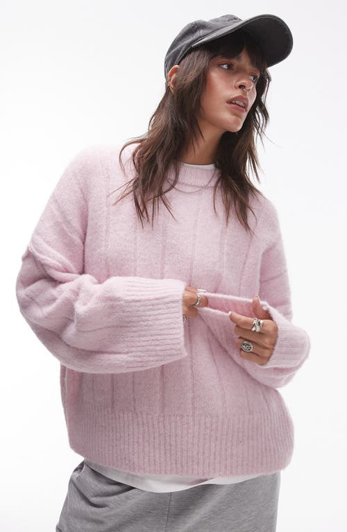 Shop Topshop Crewneck Rib Sweater In Pink